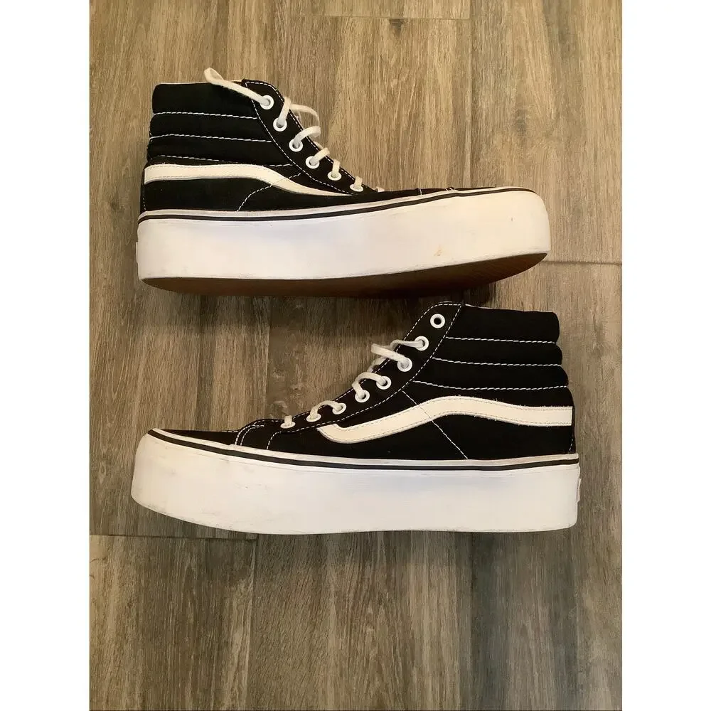 Vans Unisex M7.5 W9 Black White Sk8-Hi Tapered Platform Shoes Streetwear P8-8